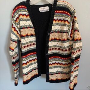 Marisa Christina colorful navy stripe Knit Sweater cardigan silk cotton linen M